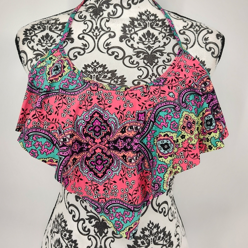 OP Vibrant Paisley Bikini Halter Top Size Women's Large, 11-13